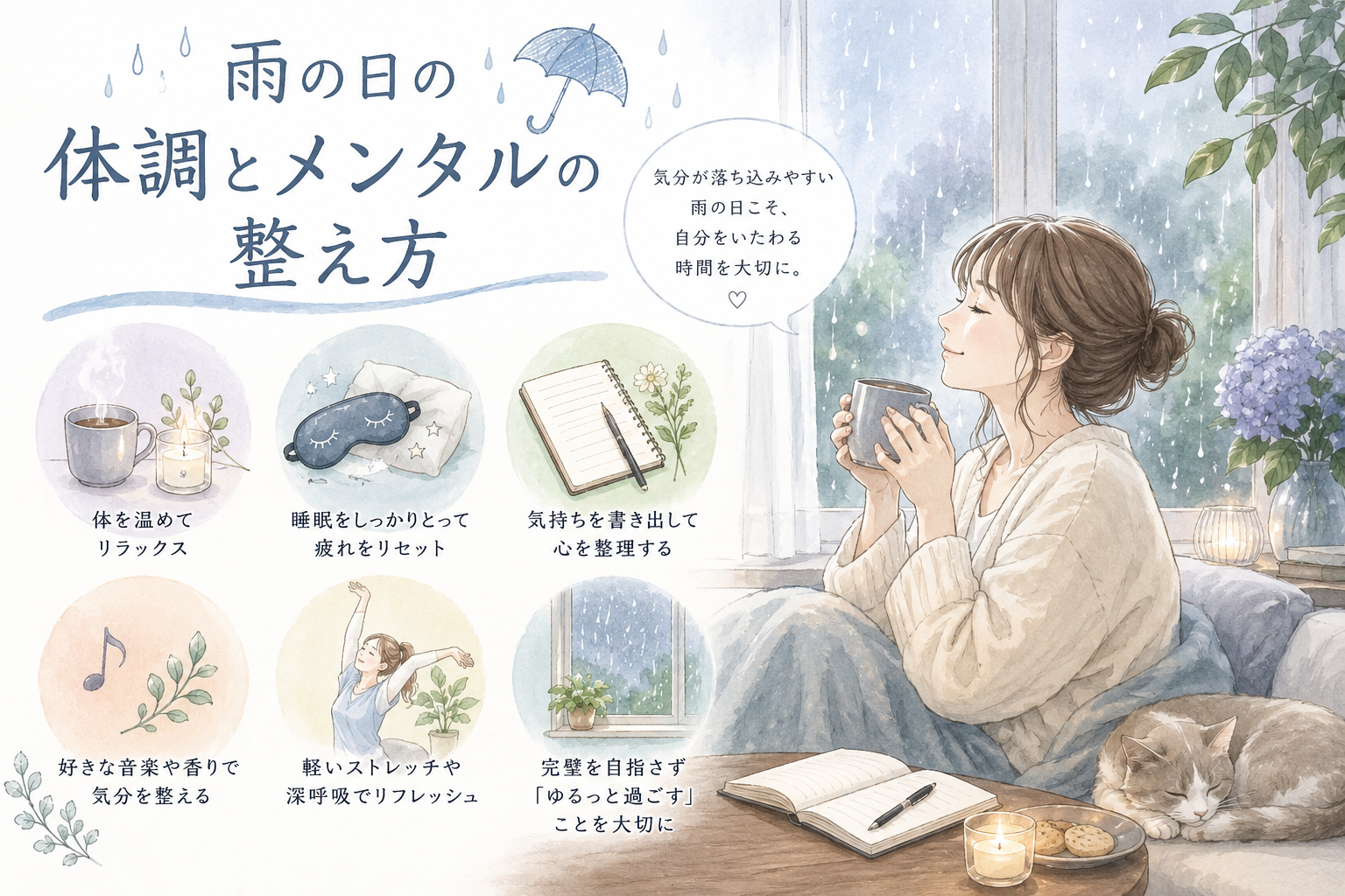 雨の日の体調とメンタルの整え方〜気分が落ち込みやすい季節を、少しでも心地よく過ごすために〜