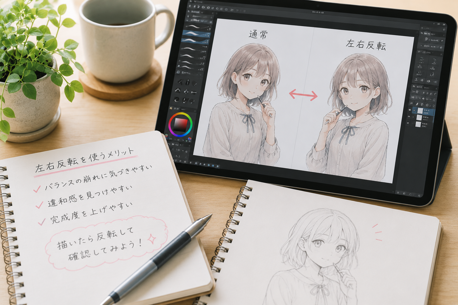 イラスト初心者が「左右反転」を使う理由