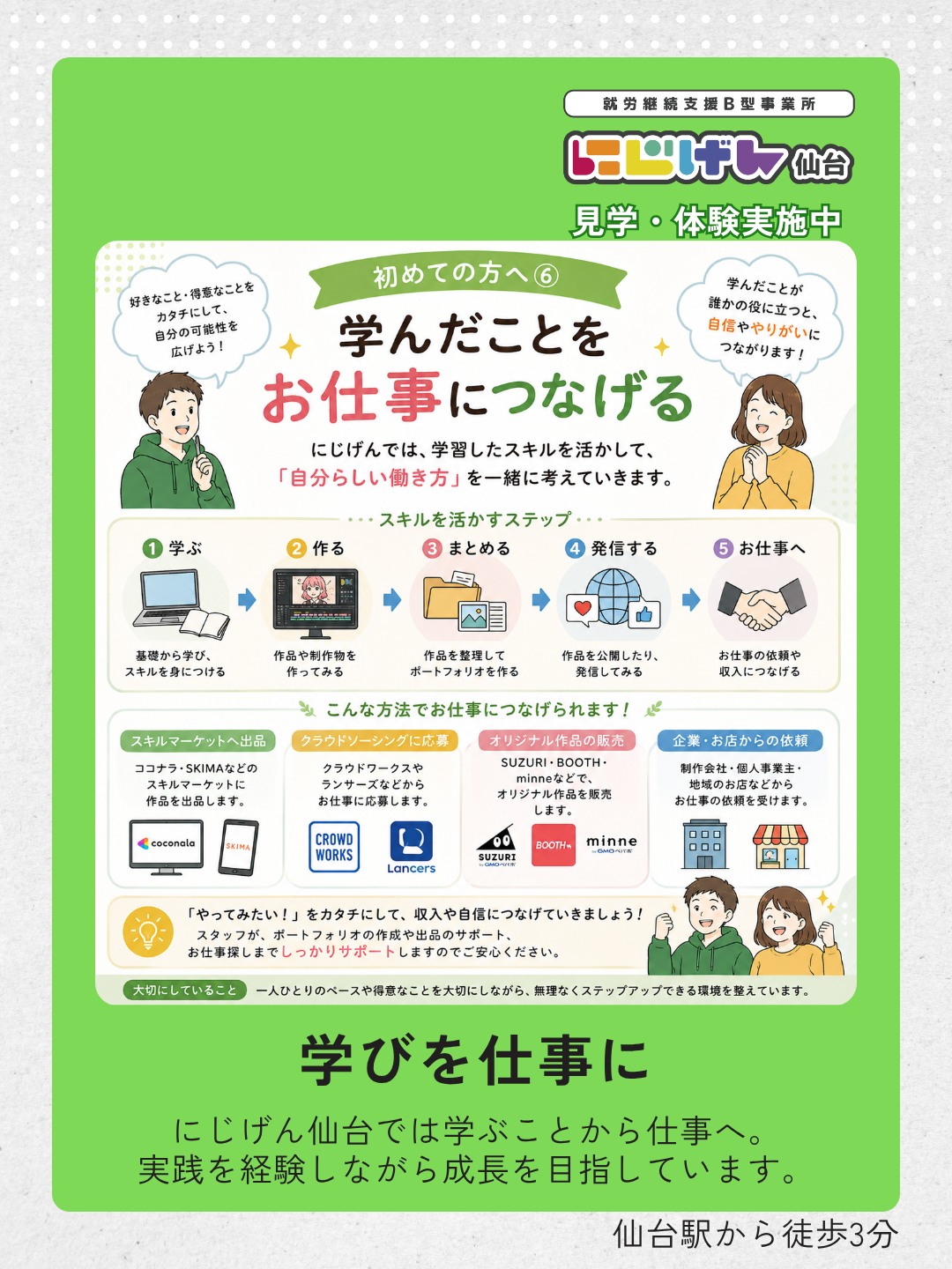 「学ぶ」から「仕事」へ。にじげん仙台で自分の可能性を広げよう