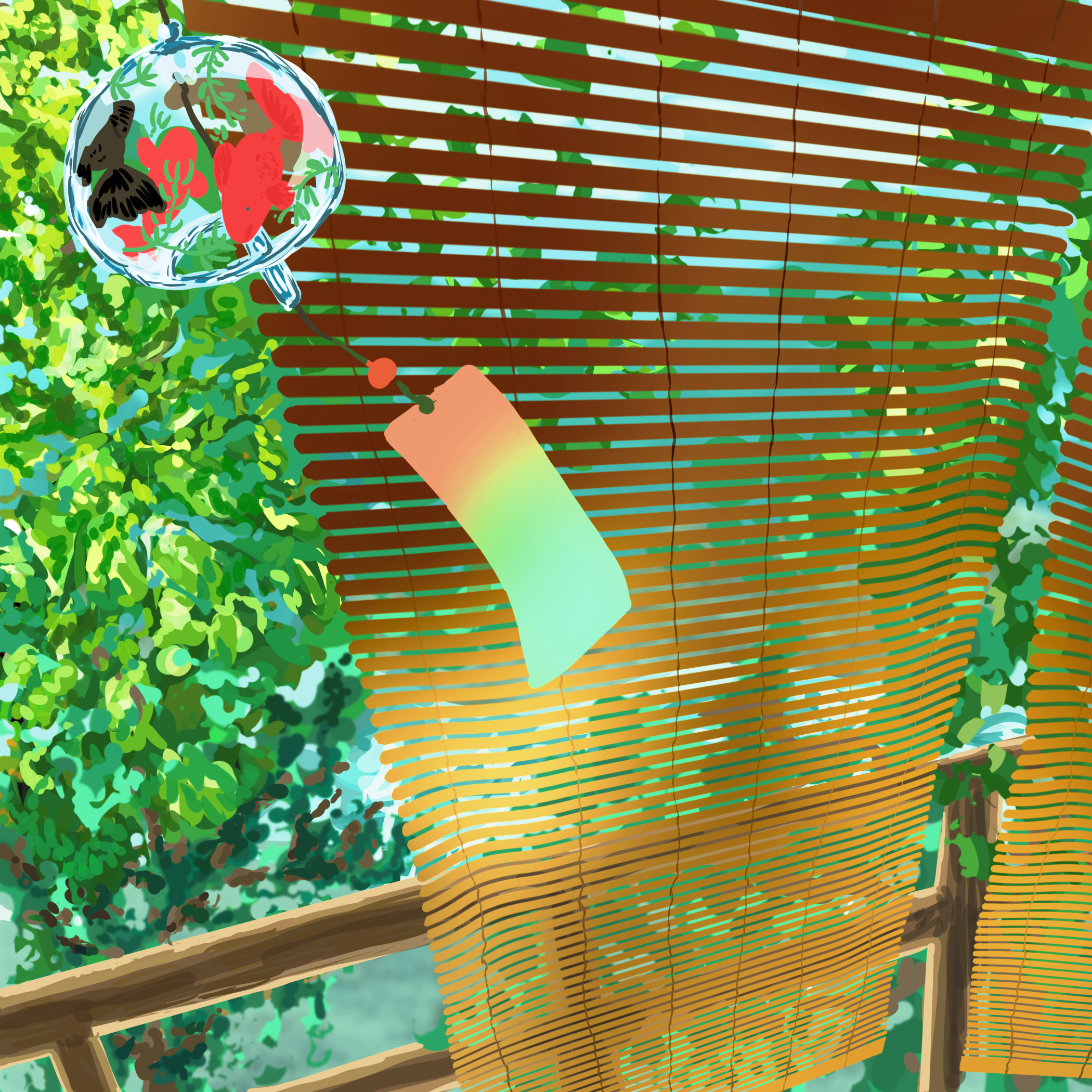 すだれ越しに眺める、懐かしい夏の景色。見る人の夏の記憶につながる一枚を目指して